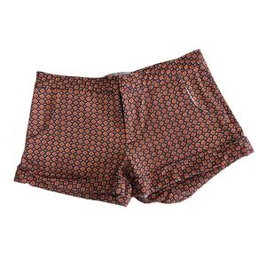 Judith March Shorts Large Orange Navy Blue Geometric Clover Ruffle Back Pockets